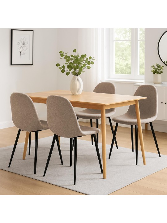 Juego de 4 sillas de comedor tela Napier, crema