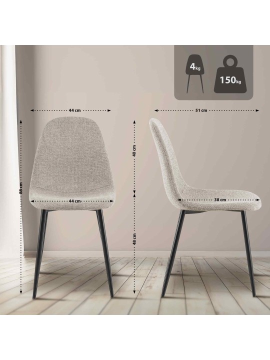 Juego de 4 sillas de comedor tela Napier, crema