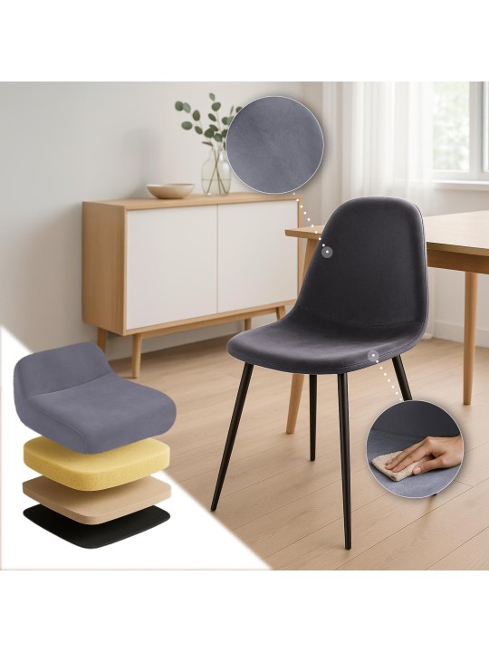 Juego de 4 sillas de comedor Napier terciopelo, gris oscuro