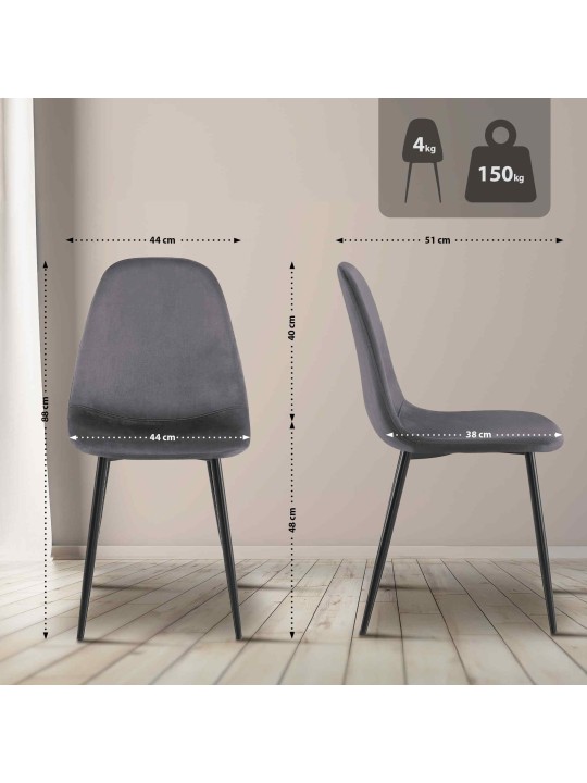 Juego de 4 sillas de comedor Napier terciopelo, gris oscuro