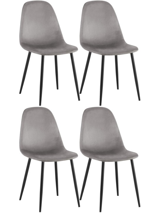 Juego de 4 sillas de comedor Napier terciopelo, gris