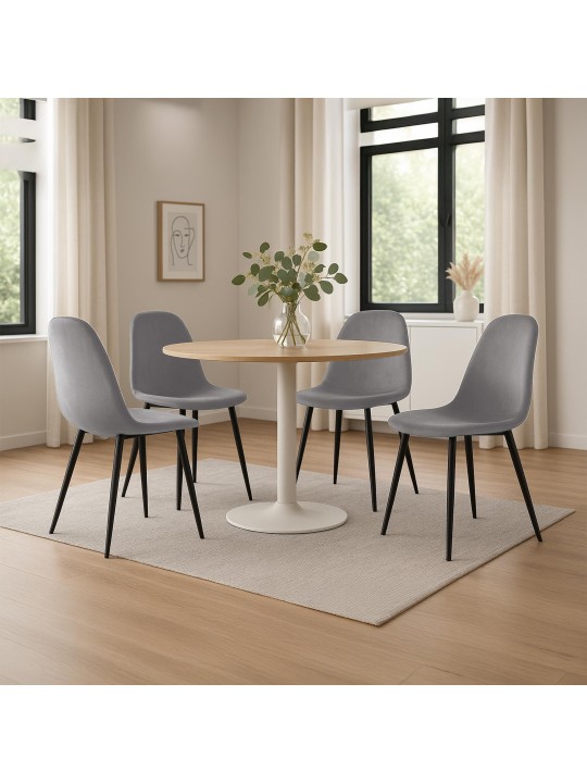 Juego de 4 sillas de comedor Napier terciopelo, gris