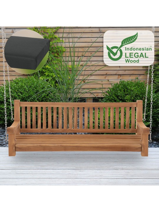 Banco mecedora Joyce con cojín de asiento 180 cm + teca, gris oscuro