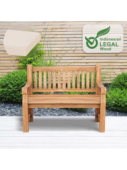 Banco de teca Jackson con cojín de asiento 120 cm + teca, crema Banco de teca Jackson con cojín de asiento 120 cm + teca, crema