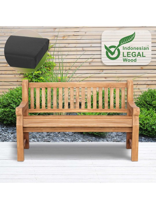 Banco de teca Jackson con cojín de asiento 150 cm + teca, gris oscuro Banco de teca Jackson con cojín de asiento 150 cm + teca, gris oscuro