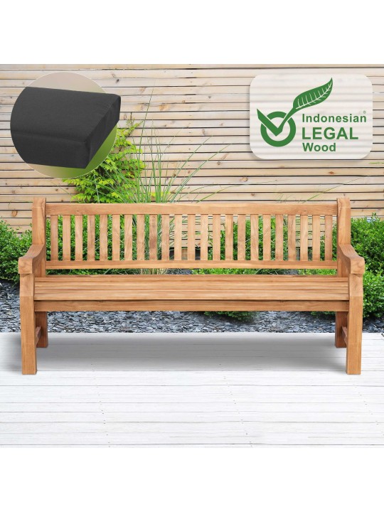 Banco de teca Jackson con cojín de asiento 200 cm + teca, gris oscuro Banco de teca Jackson con cojín de asiento 200 cm + teca, gris oscuro