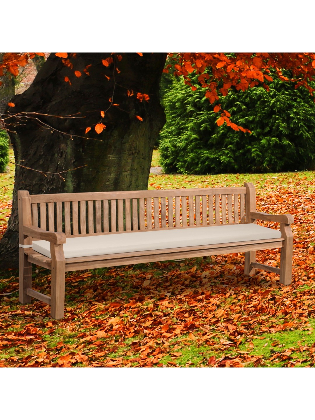 Banco de teca Jackson con cojín de asiento 240 cm + teca, crema