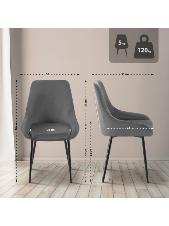 Juego de 2 sillas de comedor Elmira terciopelo, gris oscuro