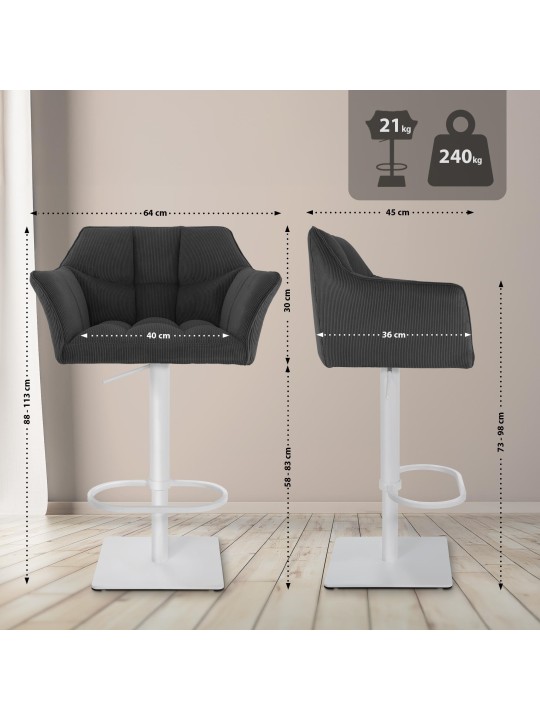 Taburete de bar Damaso W Cordón, gris oscuro