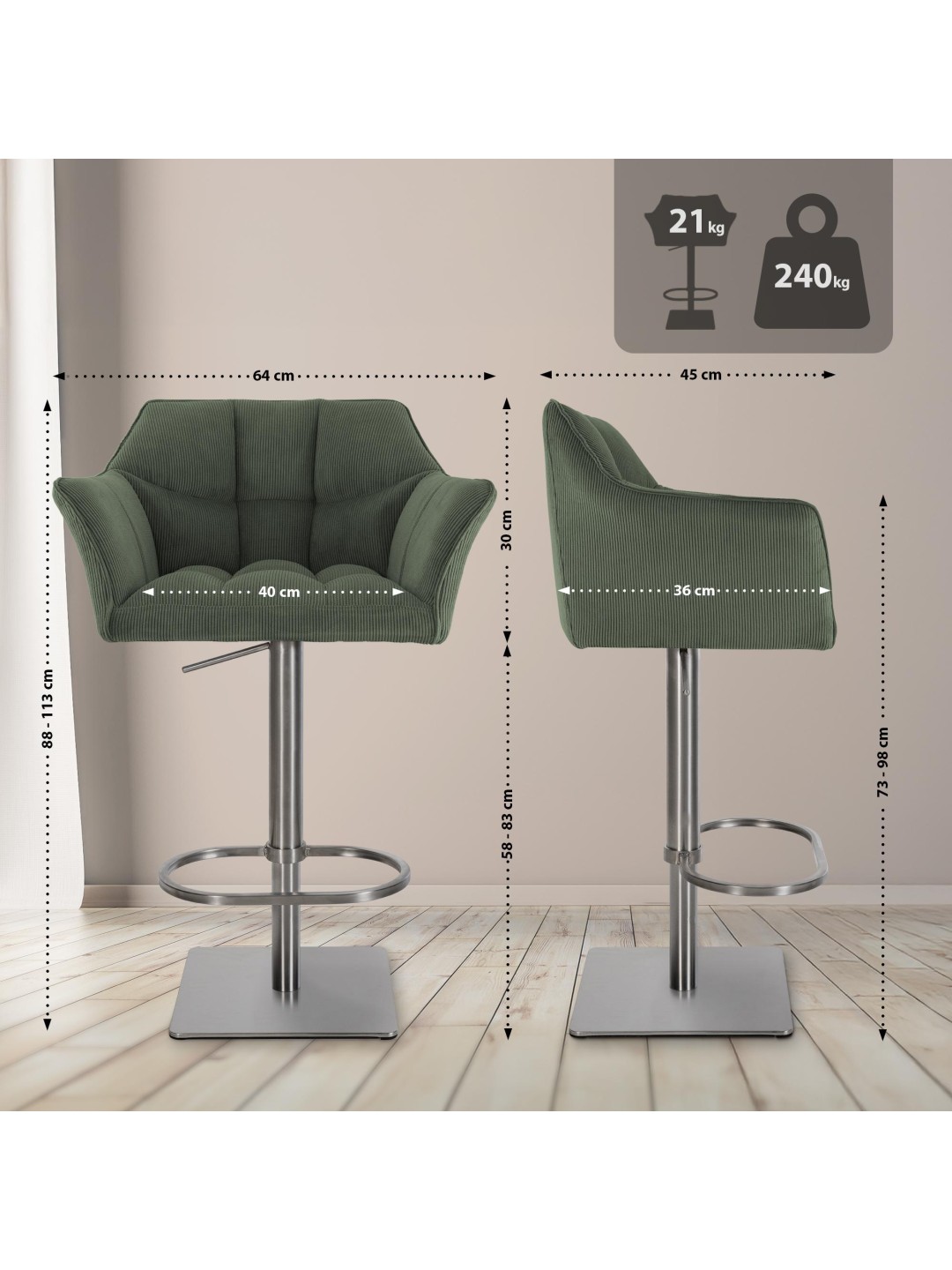 Taburete de bar Damaso E Cordón, verde