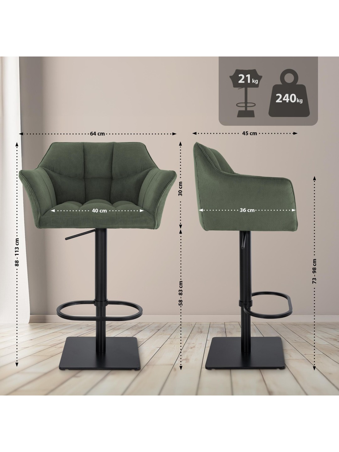 Taburete de bar Damaso B Cordón, verde