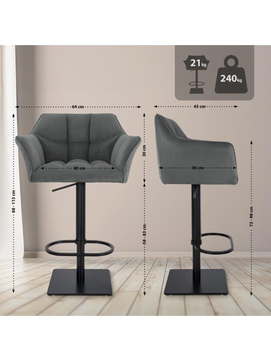 Taburete de bar Damaso B Cordón, gris