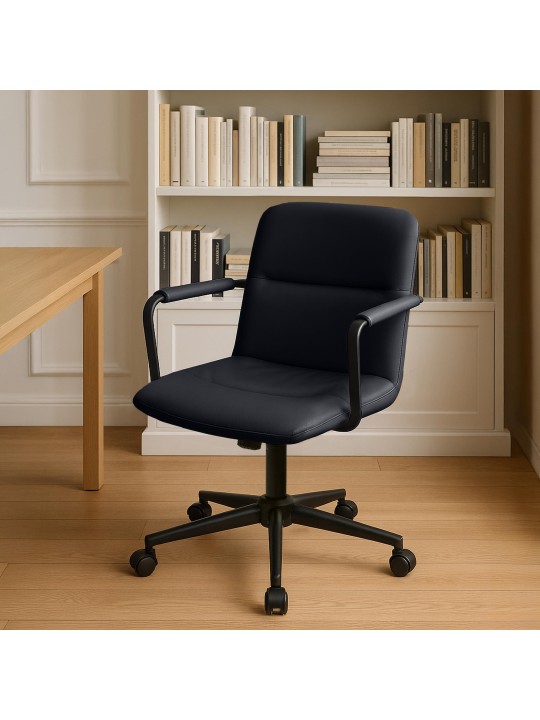 Silla de oficina Hilda de cuero auténtico, negro