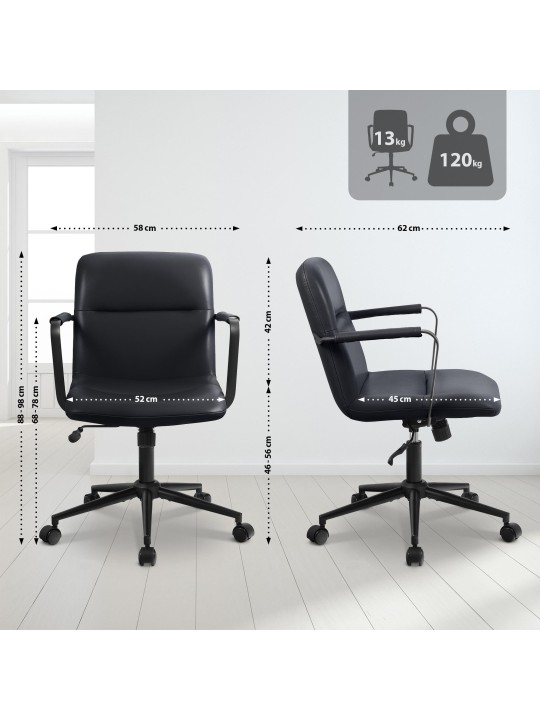 Silla de oficina Hilda de cuero auténtico, negro