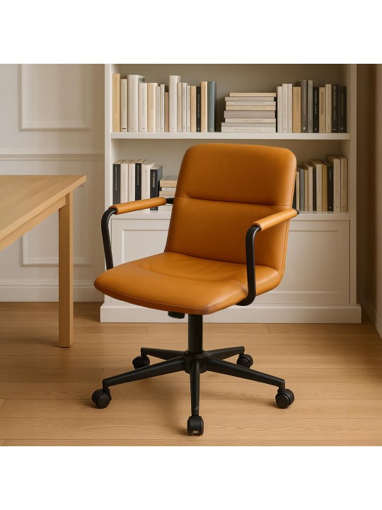 Silla de oficina Hilda de cuero auténtico, marrón