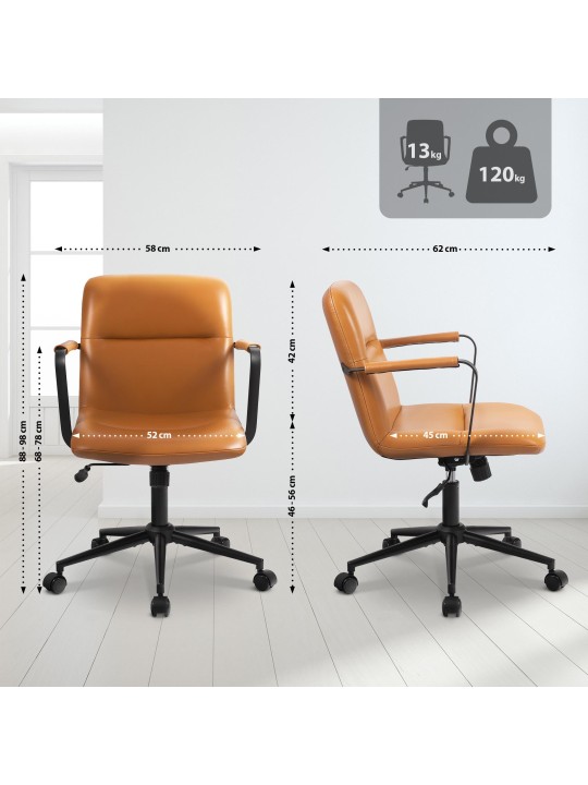 Silla de oficina Hilda de cuero auténtico, marrón