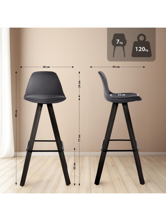 Juego de 2 taburetes de bar Corbin de tela cuadrados, gris oscuro Juego de 2 taburetes de bar Corbin de tela cuadrados, gris oscuro