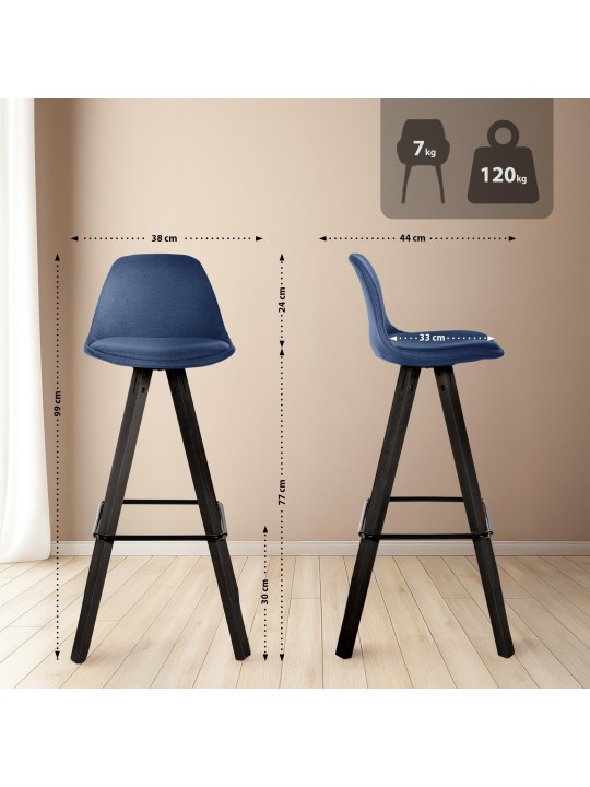 Juego de 2 taburetes de bar Corbin de tela cuadrados, azul Juego de 2 taburetes de bar Corbin de tela cuadrados, azul
