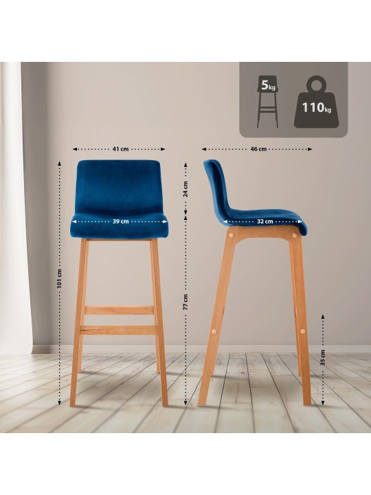 Taburete de bar Hoover Velvet Natura, azul