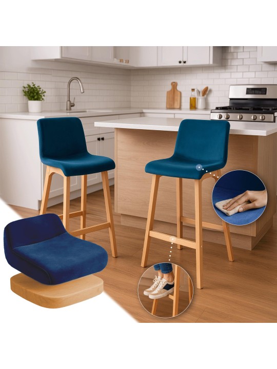Taburete de bar Hoover Velvet Natura, azul