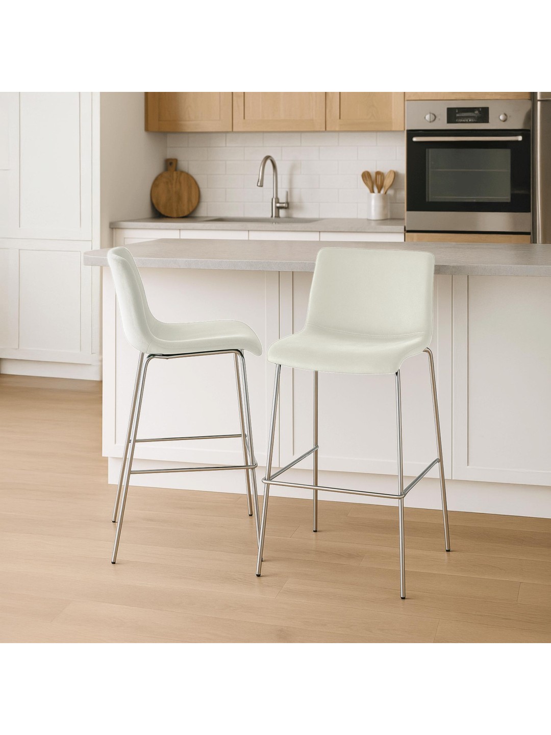 Taburete de bar Hoover terciopelo 4 pies cromo, crema