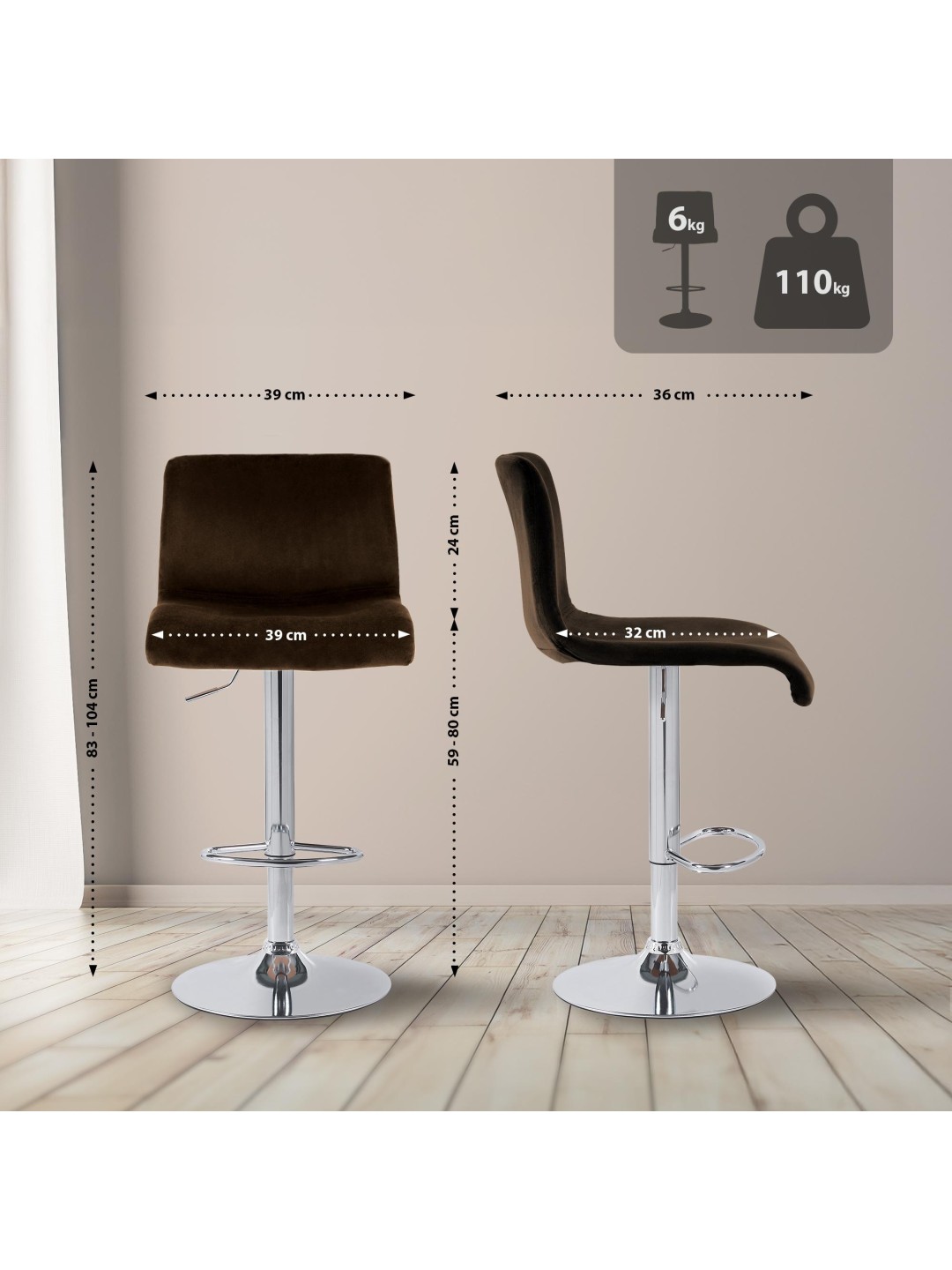 Taburete de bar Hoover terciopelo C, marrón