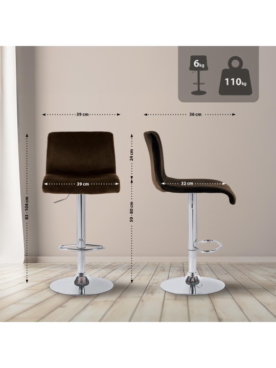 Taburete de bar Hoover terciopelo C, marrón Taburete de bar Hoover terciopelo C, marrón