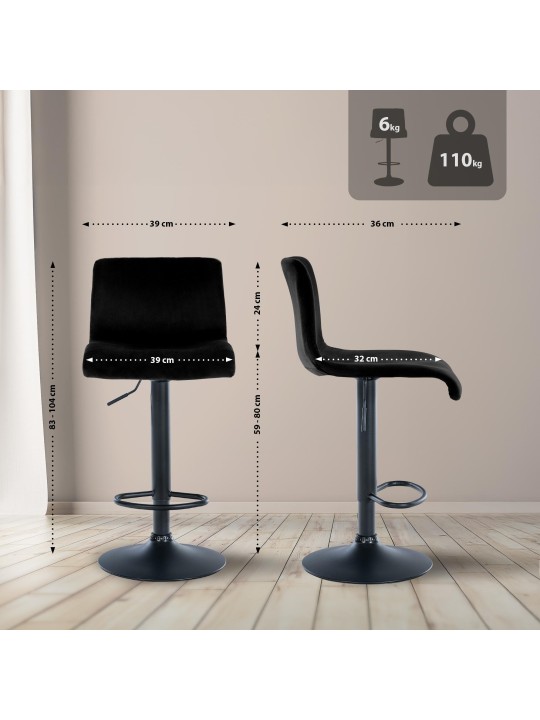 Taburete de bar Hoover terciopelo B, negro