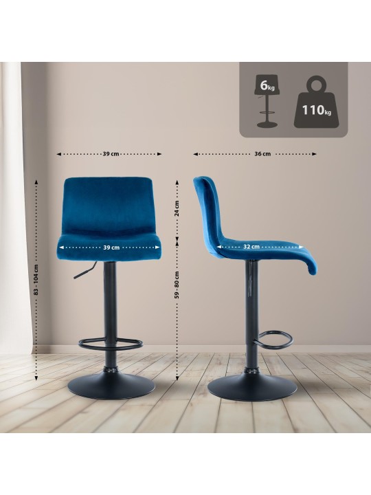 Taburete de bar Hoover terciopelo B, azul Taburete de bar Hoover terciopelo B, azul