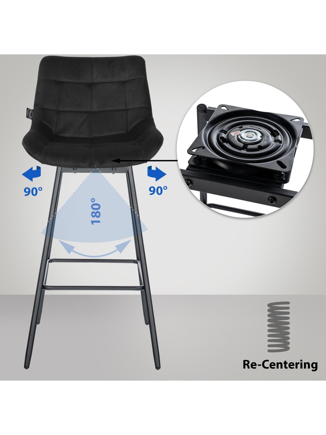 Juego de 4 taburetes de bar giratorios de terciopelo Weston, negro