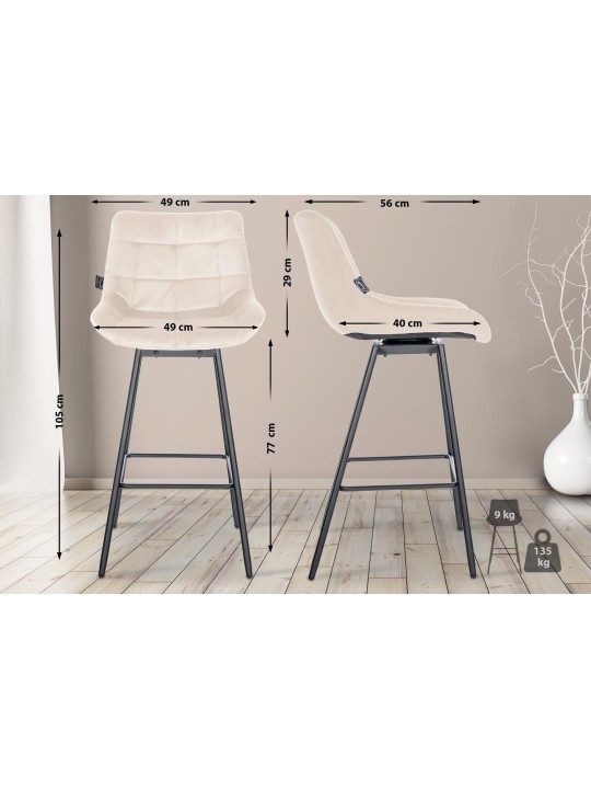 Juego de 4 taburetes de bar giratorios de terciopelo Weston, crema