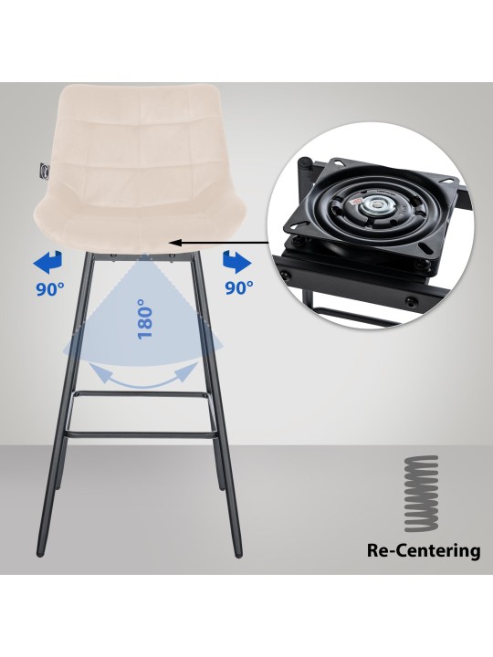 Juego de 4 taburetes de bar giratorios de terciopelo Weston, crema