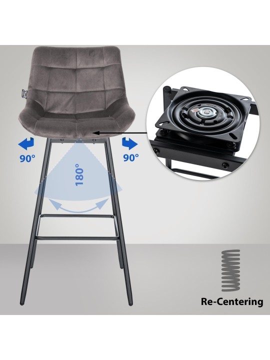 Juego de 4 taburetes de bar giratorios de terciopelo Weston, gris