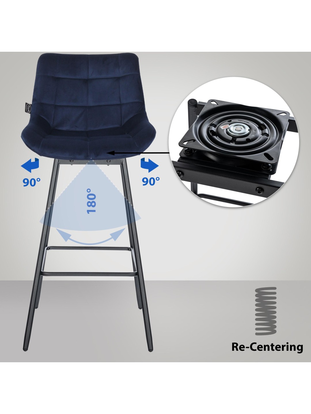 Juego de 4 taburetes de bar giratorios de terciopelo Weston, azul