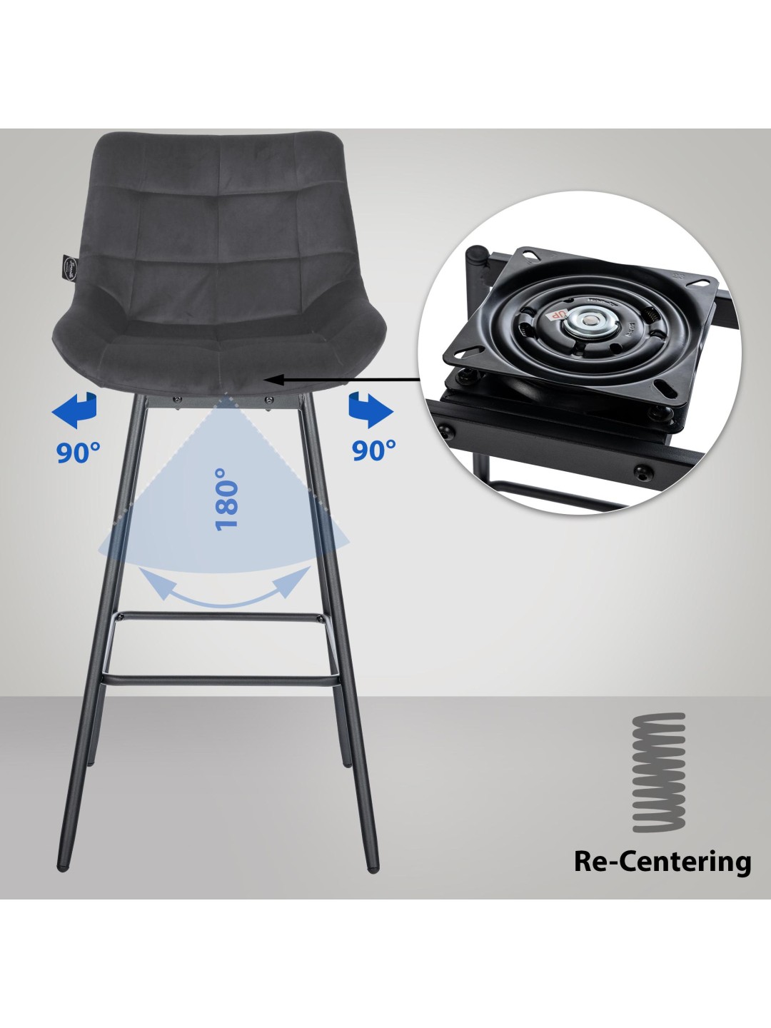 Juego de 4 taburetes de bar giratorios de terciopelo Weston, gris oscuro