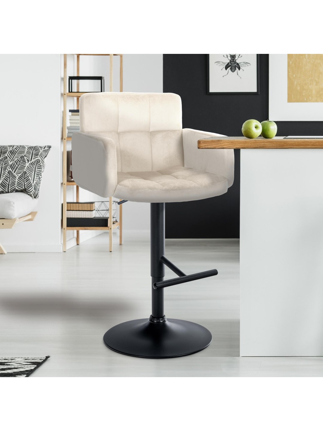 Juego de 2 taburetes de bar Los Ángeles terciopelo, crema