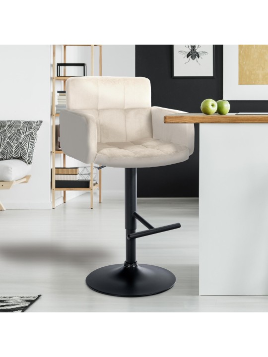 Juego de 2 taburetes de bar Los Ángeles terciopelo, crema