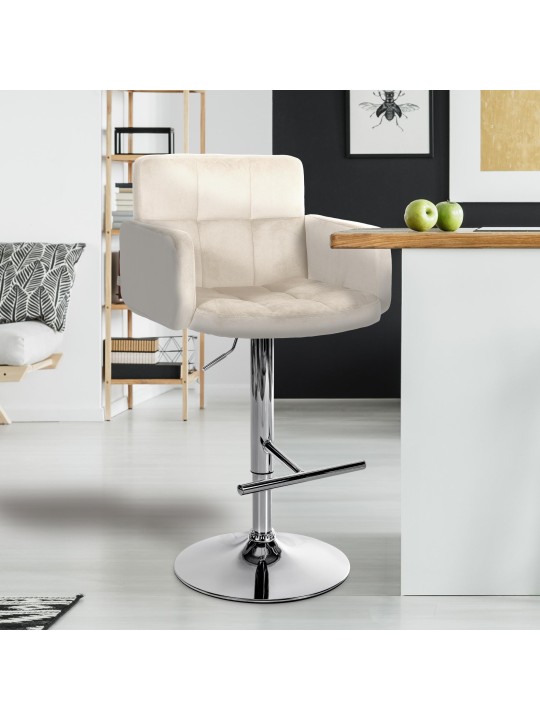 Juego de 2 taburetes de bar Los Angeles terciopelo cromado, crema