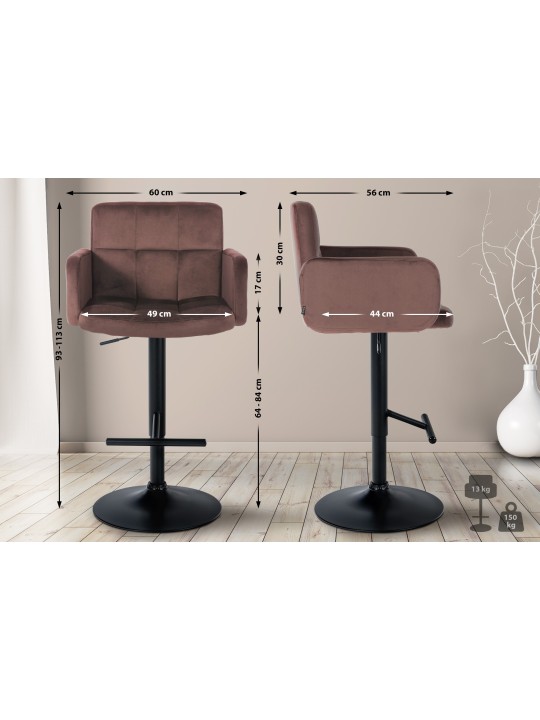 Juego de 2 taburetes de bar Los Ángeles terciopelo, marrón