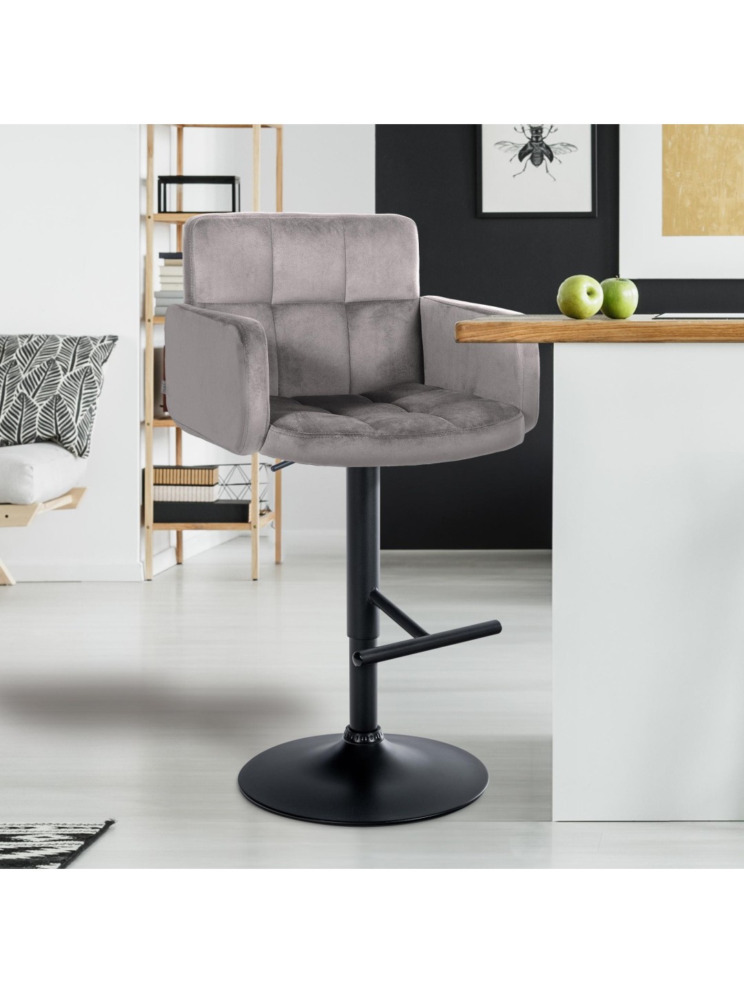 Juego de 2 taburetes de bar Los Ángeles terciopelo, gris