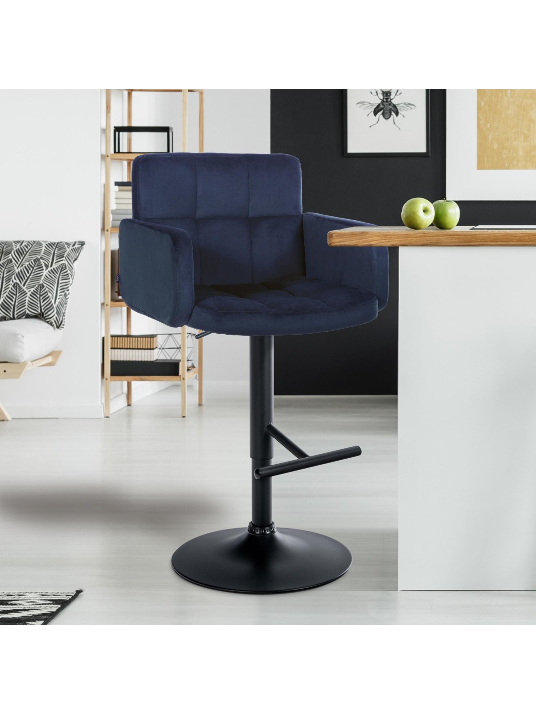 Juego de 2 taburetes de bar Los Ángeles terciopelo, azul
