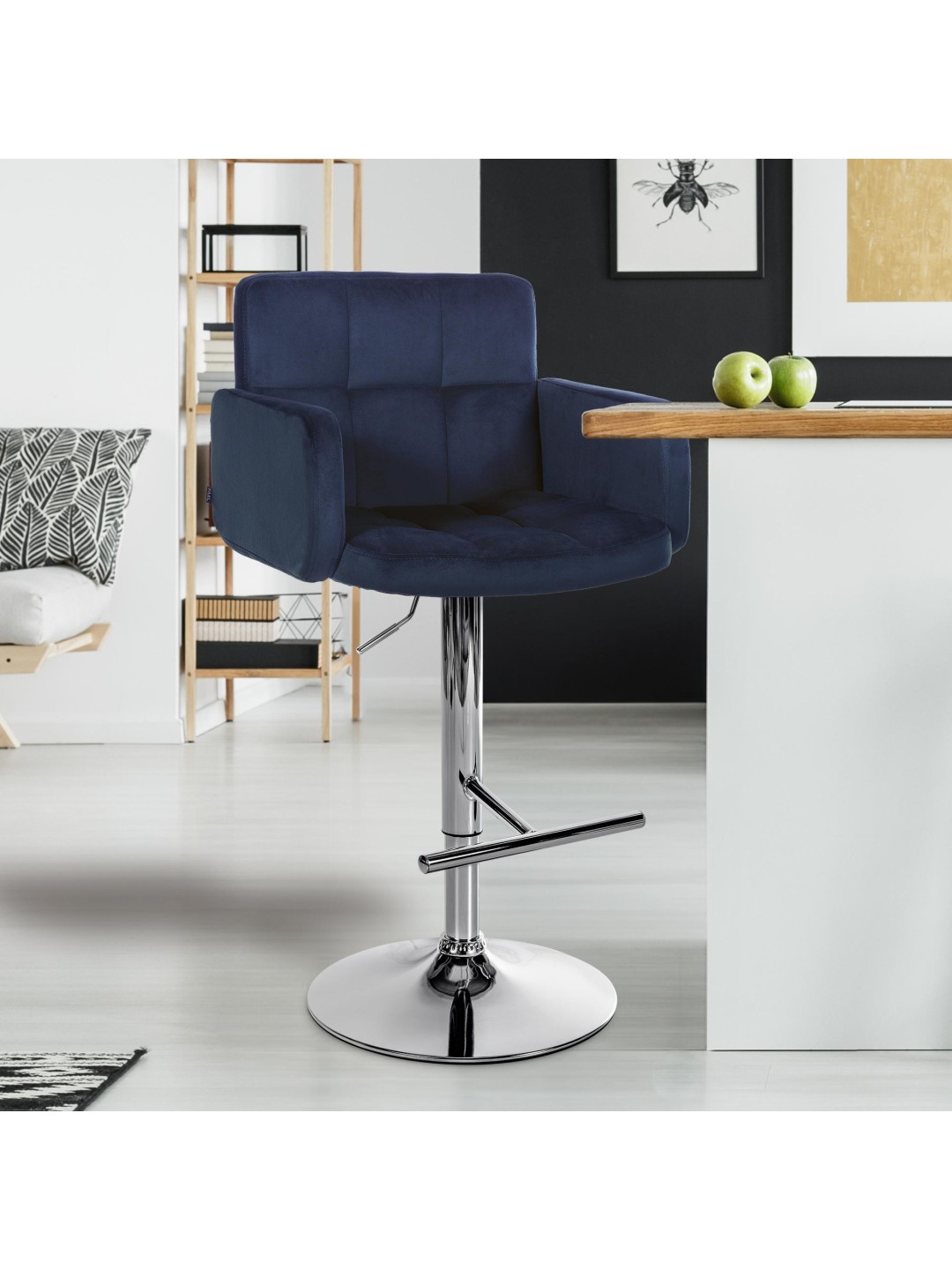 Juego de 2 taburetes de bar Los Angeles terciopelo cromado, azul