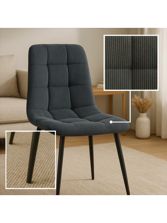 Juego de 2 sillas de comedor Antibes Cord, negro