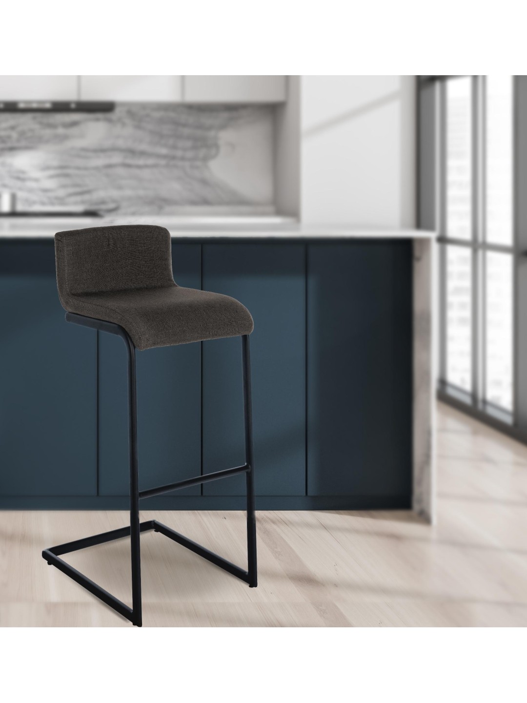Juego de 2 taburetes de bar tela Newport B, gris oscuro