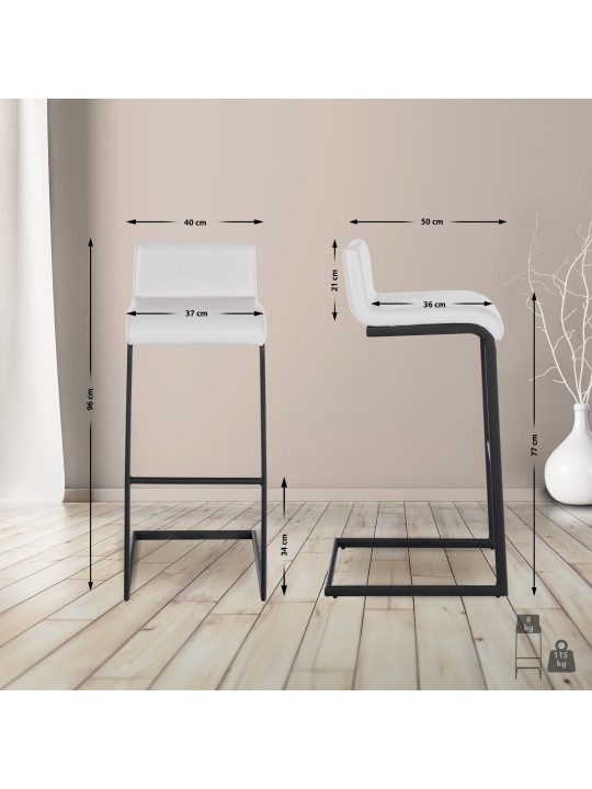 Juego de 2 taburetes de bar Newport B piel sintética, blanco