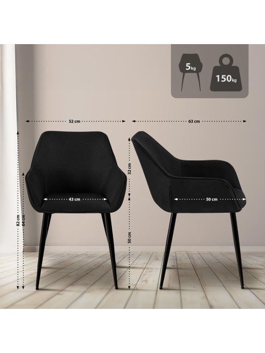 Silla de comedor Vessa tela, negro