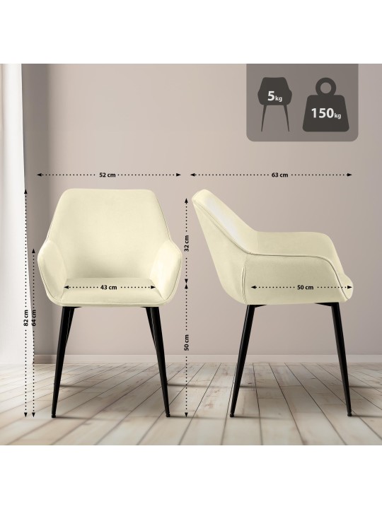 Silla de comedor Vessa terciopelo, crema