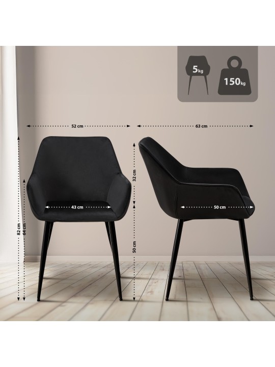 Juego de 2 sillas de comedor Luena terciopelo, negro Juego de 2 sillas de comedor Luena terciopelo, negro