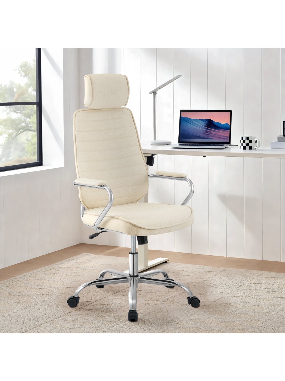 Silla de oficina Rako tela, crema