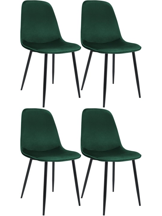 Juego de 4 sillas de comedor Maryam terciopelo, verde